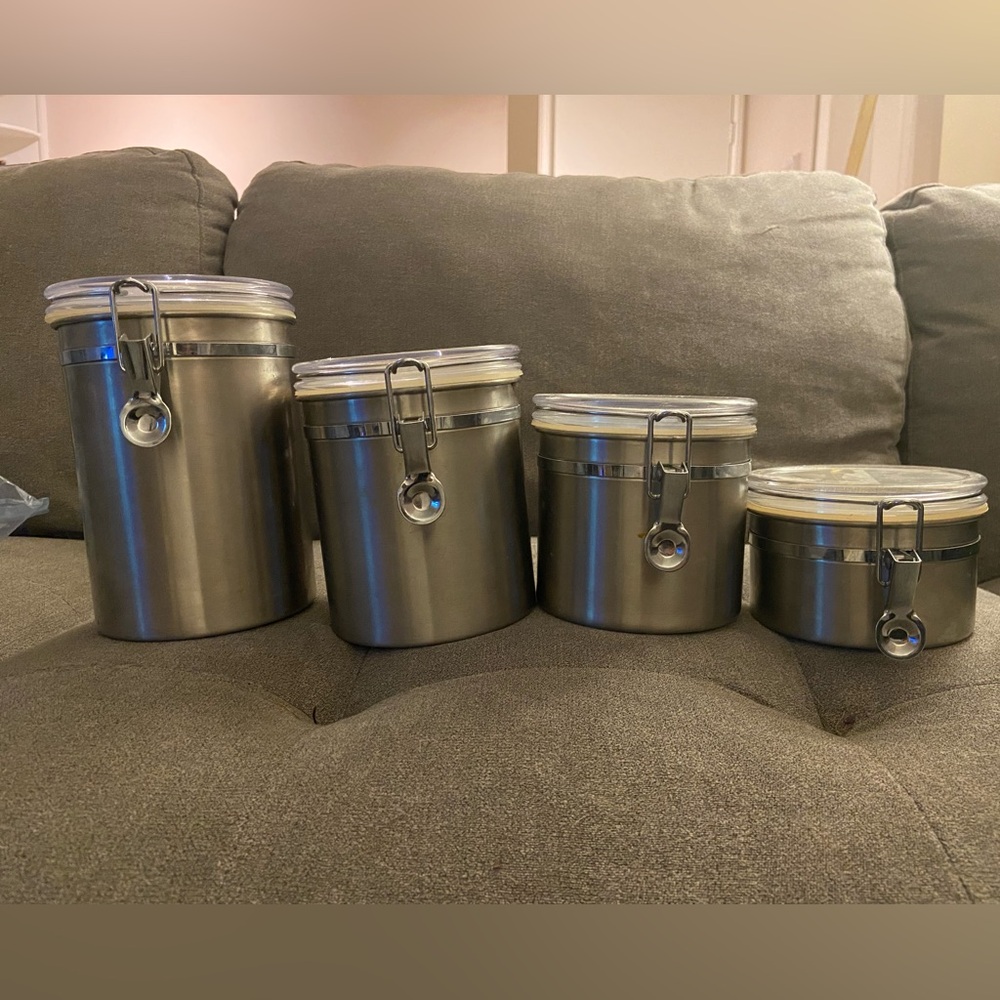 Metal canisters with airtight lids. Set of 4